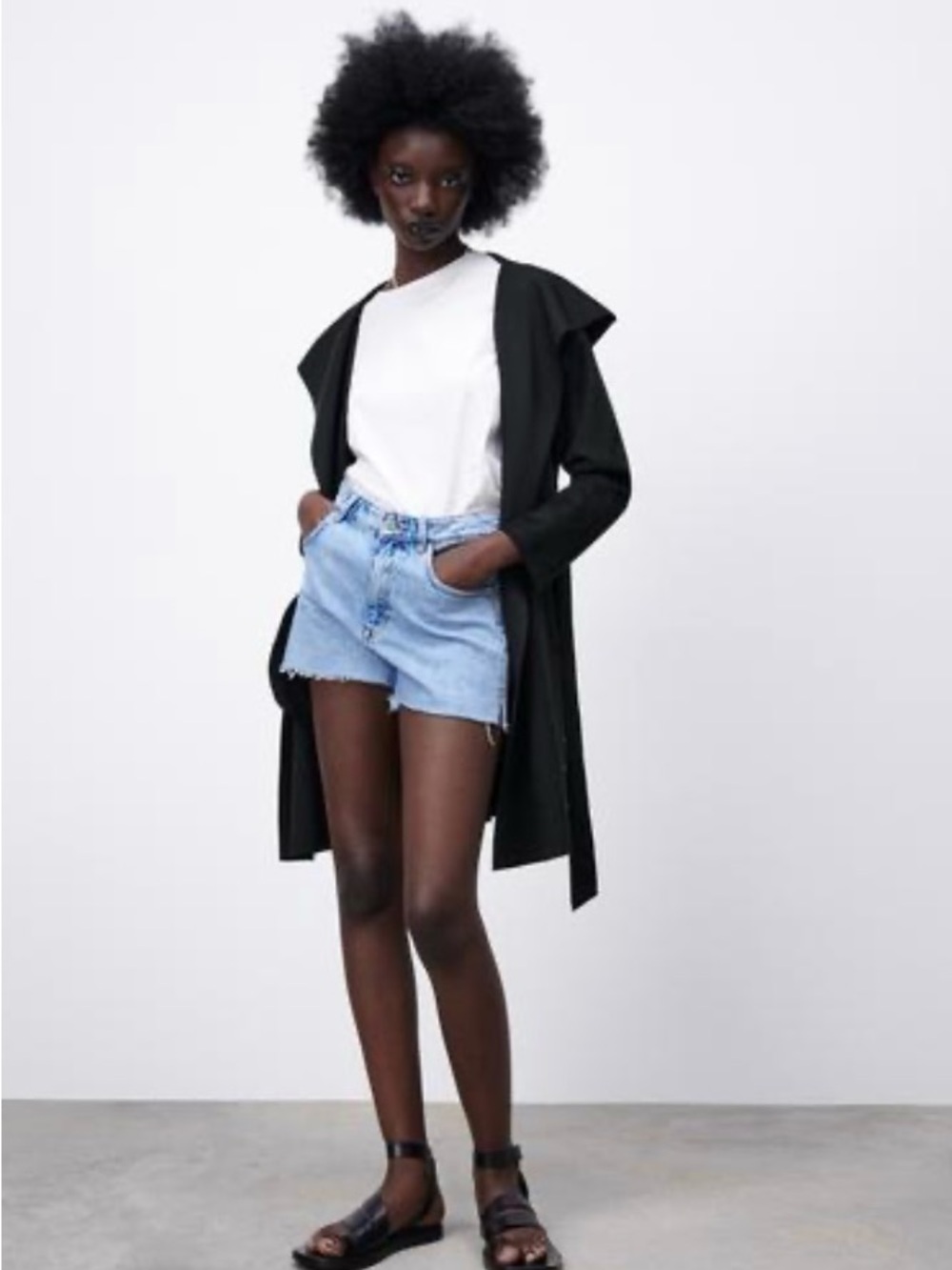 Zara Black Faux Suede Jacket with hoodie and pockets